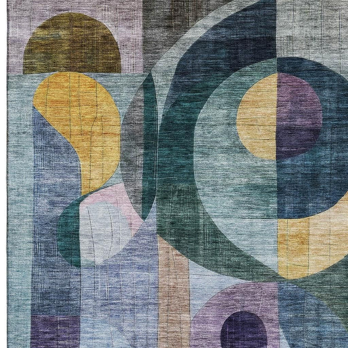 10' X 14' Abstract Geometric Washable Area Rug With UV Protection (684822) - Blue / Gold / Purple