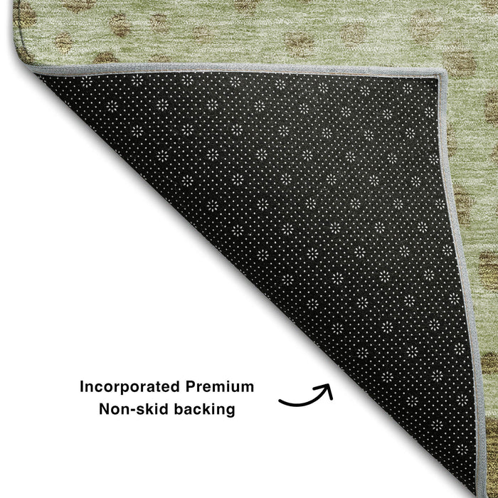 10' X 14' Polka Dot Washable Area Rug With UV Protection (683638) - Artichoke Green / Copper
