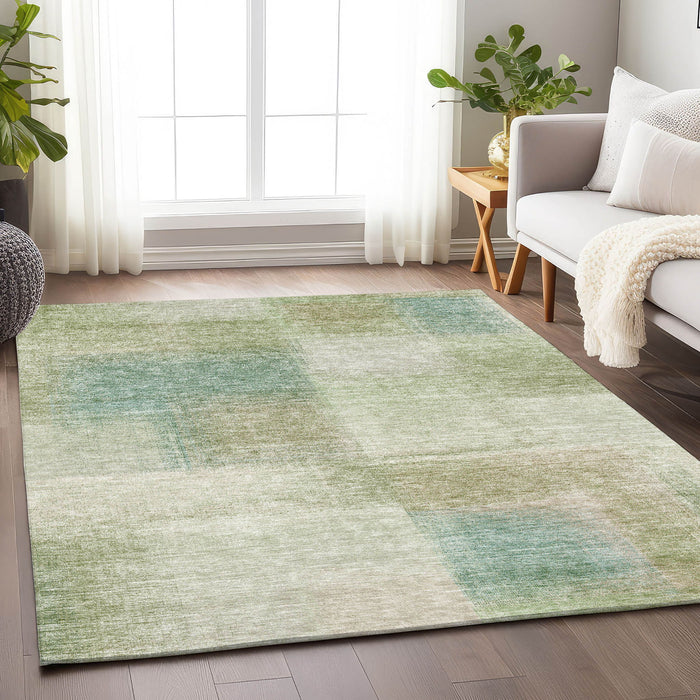 8' X 10' Transitional Abstract Washable Area Rug With UV Protection - Artichoke Green