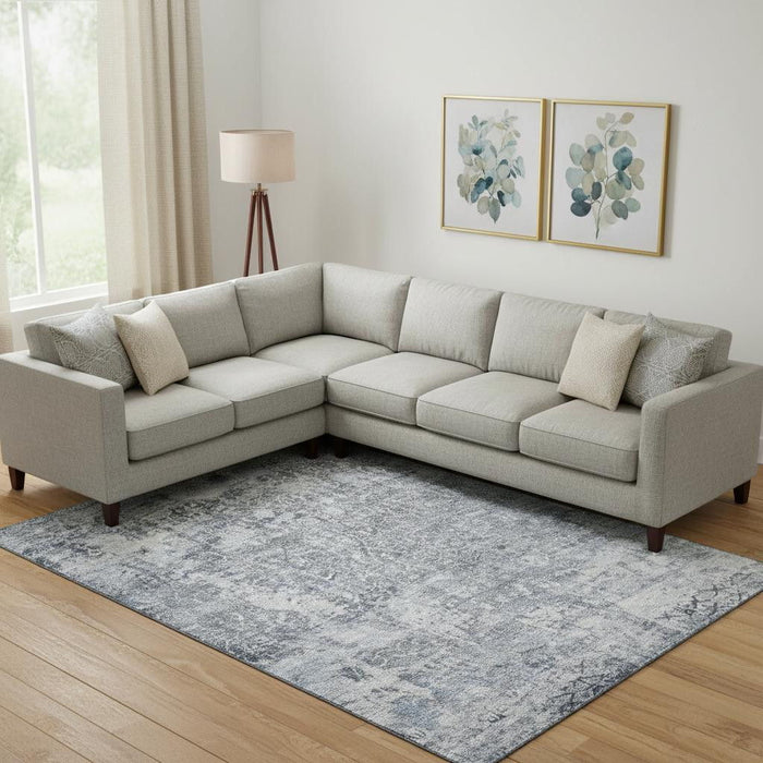 10' X 14' Oriental Washable Area Rug With UV Protection (700199) - Denim Blue / Ivory