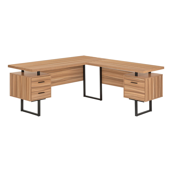 71" L Shape Computer Desk With Three Drawers - Light Brown And Black