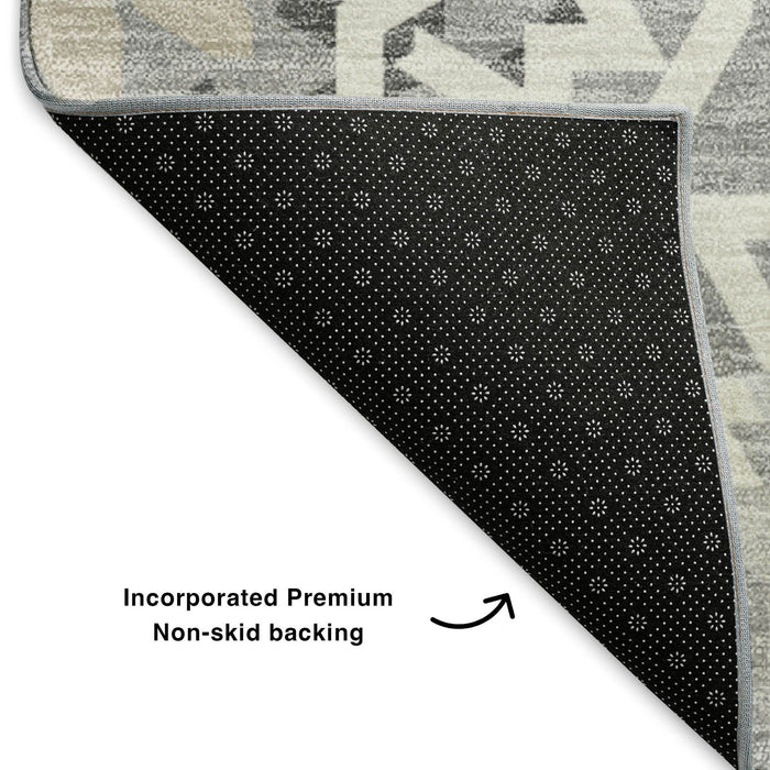 10' X 14' Geometric Washable Area Rug With UV Protection (652239) - Gray / Ivory