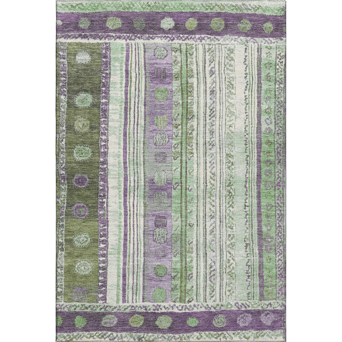10' X 14' Striped Washable Area Rug With UV Protection (709546) - Purple / Green / Ivory