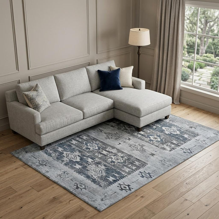 10' X 14' Southwestern Washable Area Rug With UV Protection (696428) - Blue / Ivory / Gray