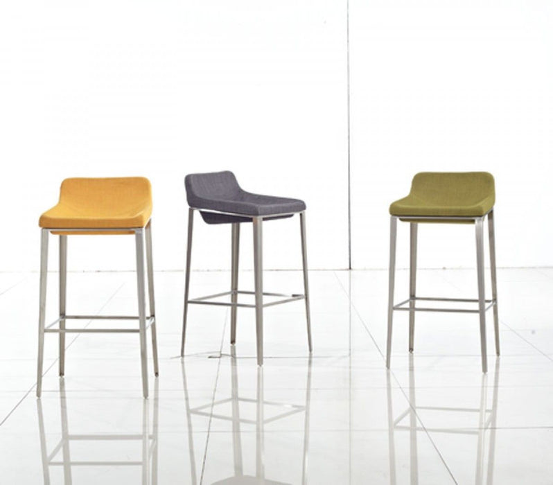 Stainless Steel Low Back Bar Height Bar Chair - Yellow And Gray