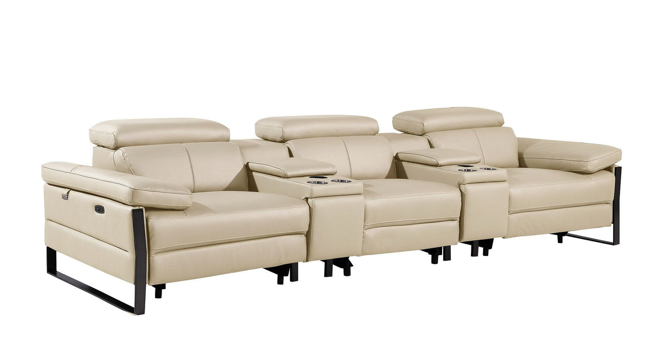 Top Grain Leather Reclining Metal USB Sofa (720343) - Beige