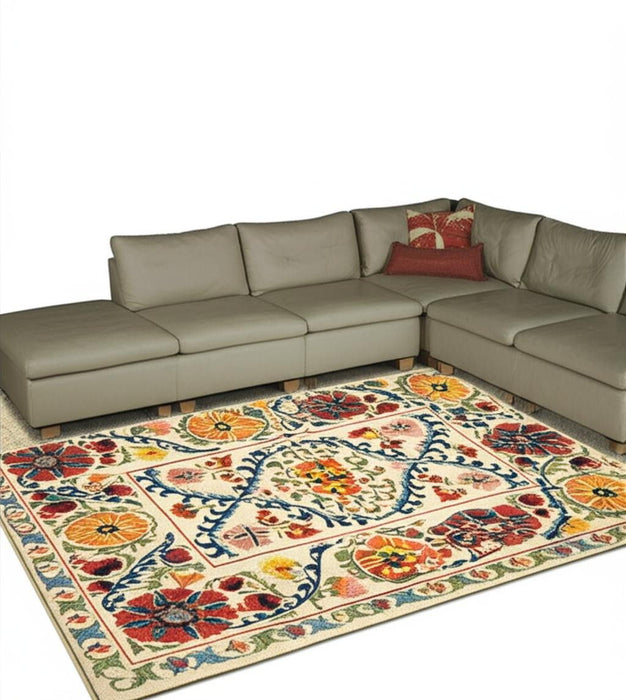 7' X 9' Tribal Washable Area Rug With UV Protection (610047) - Beige / Red / Orange