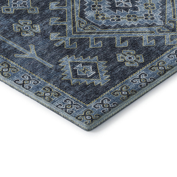 8' Geometric Washable Round Rug With UV Protection - Blue And Sky