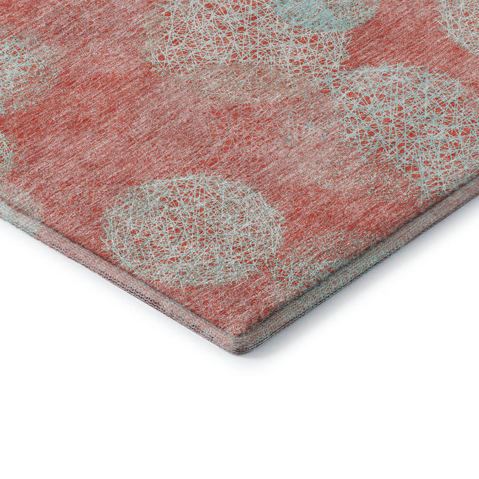 10' X 14' Abstract Washable Area Rug With UV Protection (677207) - Salmon / Ivory