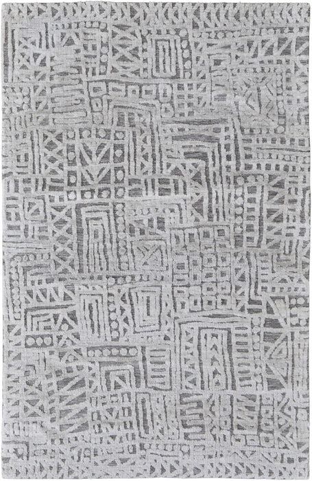 8' x 10' Geometric Stain Resistant Area Rug - Gray And Silver