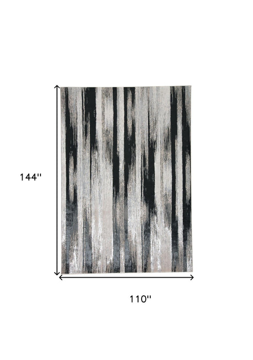 9' x 12' Abstract Power Loom Area Rug - Black Silver And Gray