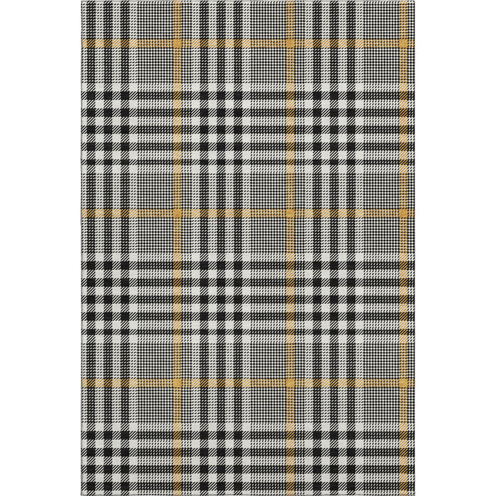 10' X 14' Plaid Washable Area Rug With UV Protection (682607) - Black / Ivory / Gold