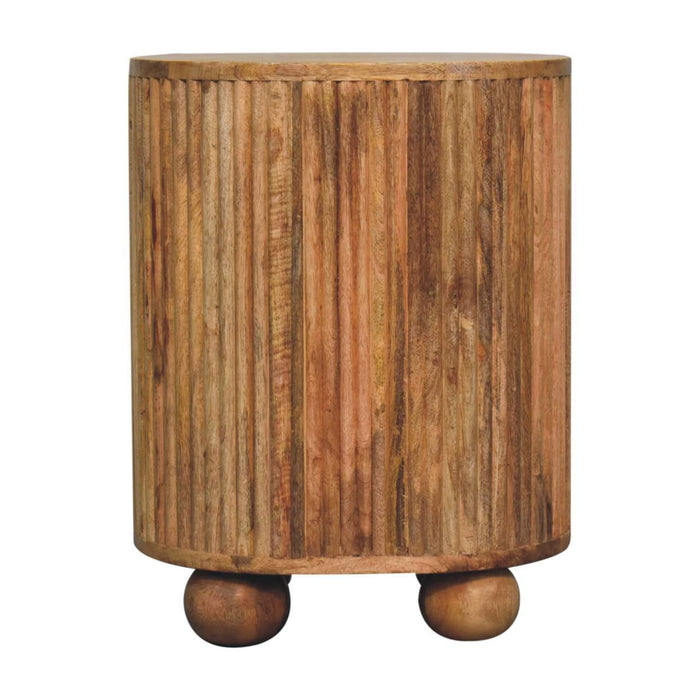 23" Solid Wood Ribbed Texturere Round Three Drawer Nightstand - Natural
