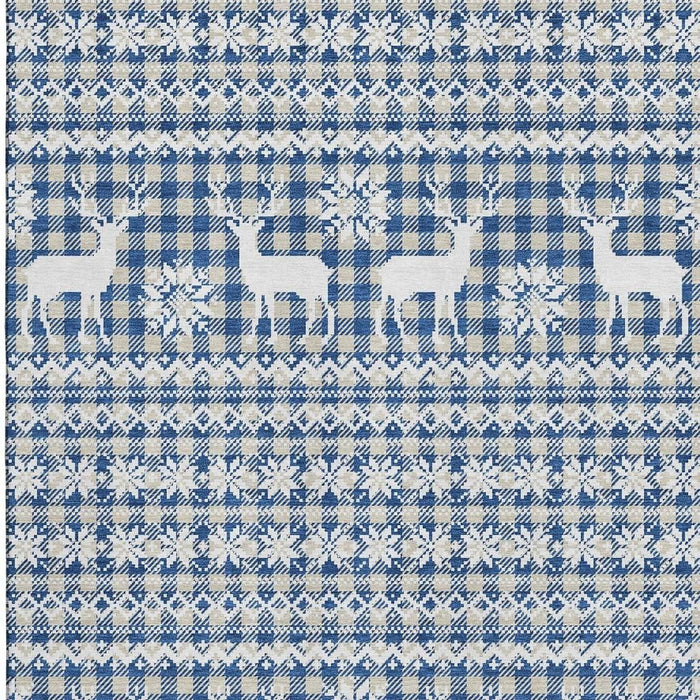 10' X 14' Abstract Geometric Washable Area Rug With UV Protection (701990) - Navy Blue / Beige / Ivory