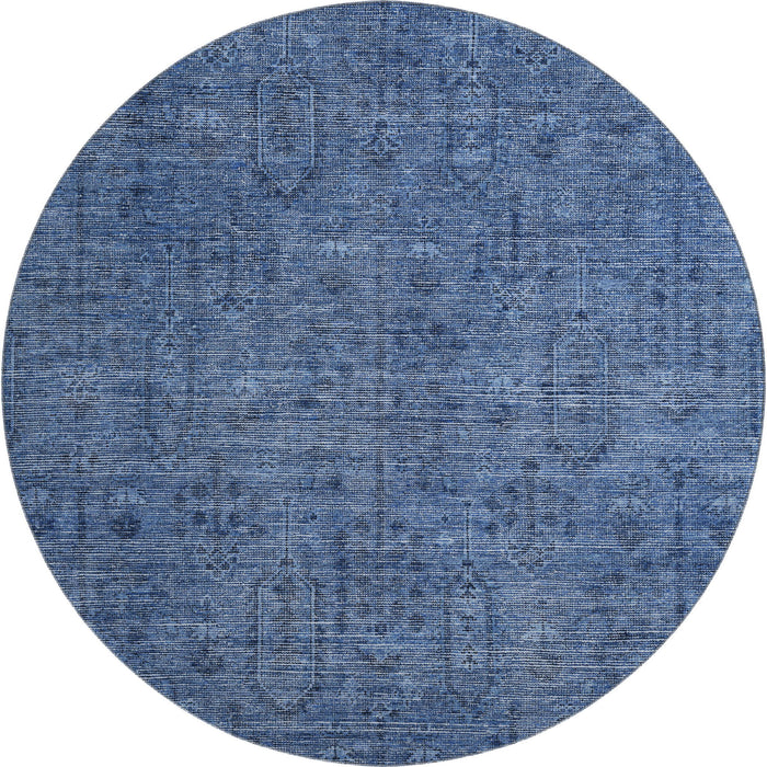 8' Southwestern Washable Round Rug With UV Protection - Navy Blue / Gray