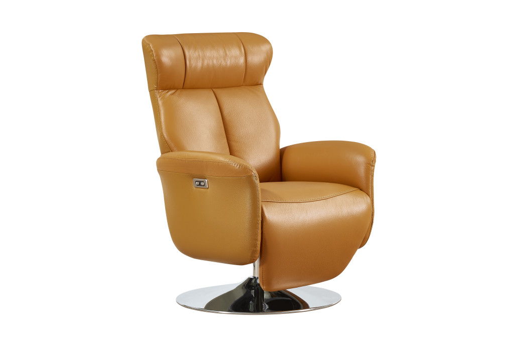 Tufted Genuine Leather Power Swivel Recliner (730559) - Burnt Umber