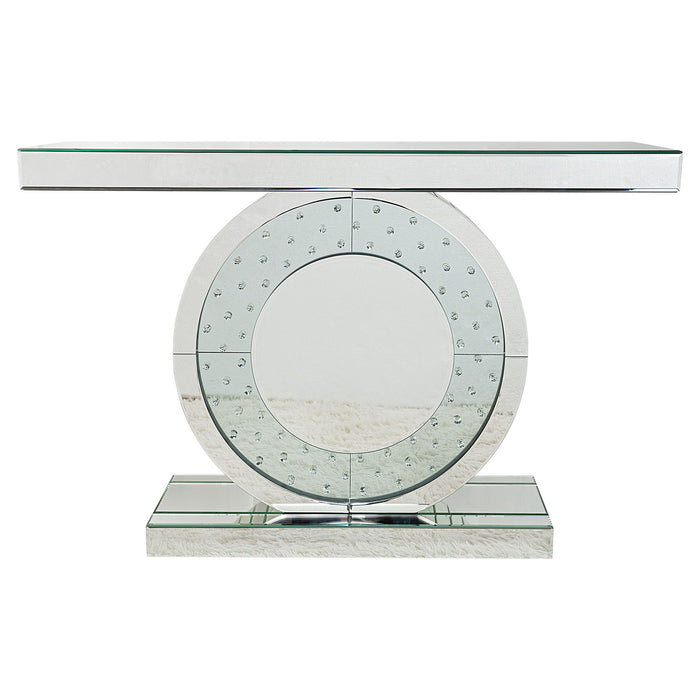 Mirrored Glass Pedestal Console Table - Silver