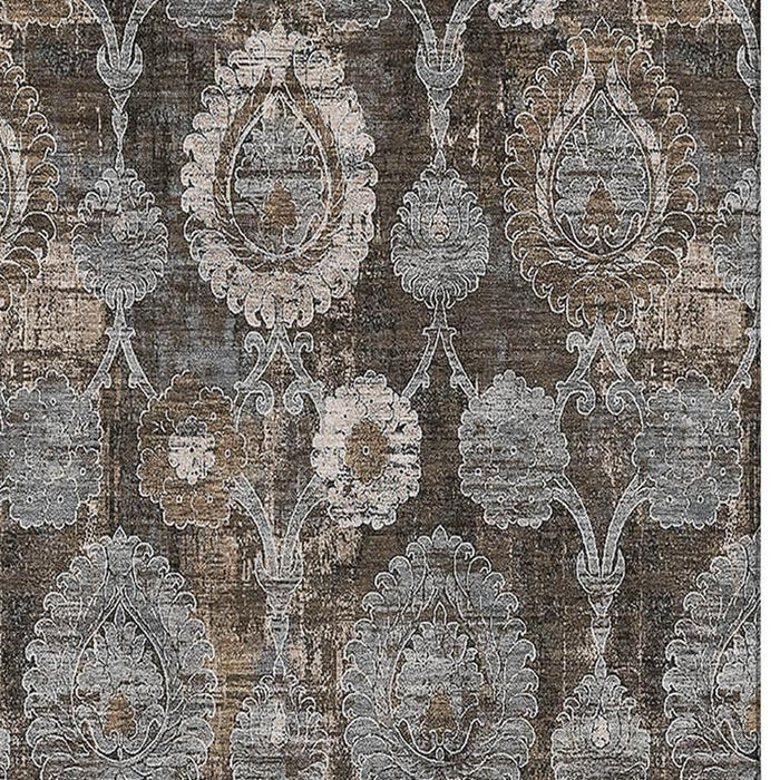 10' X 14' Damask Washable Area Rug With UV Protection - Chocolate