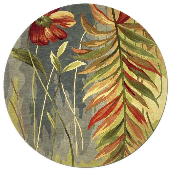 8' Round Wool Tropical Botanical Hand Tufted Area Rug - Blue And Green