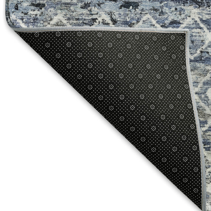 10' X 14' Geometric Washable Area Rug With UV Protection (695642) - Blue / Ivory / Gray