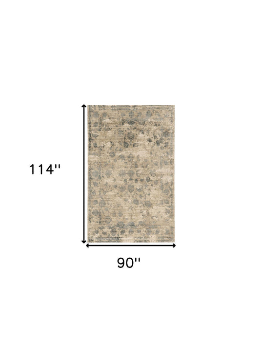8' x 10' Hand Loomed Traditional Floral Indoor Area Rug - Sand Blue