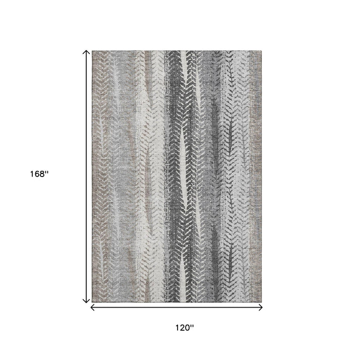 10' X 14' Striped Washable Area Rug With UV Protection (656495) - Khaki / Ivory / Gray