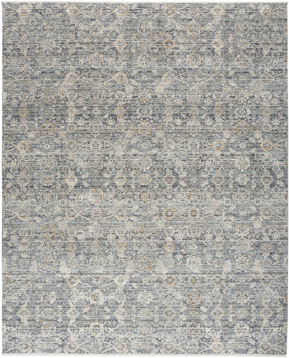 10' X 14' Floral Distressed Area Rug With Fringe (546443) - Charcoal / Brown / Ivory