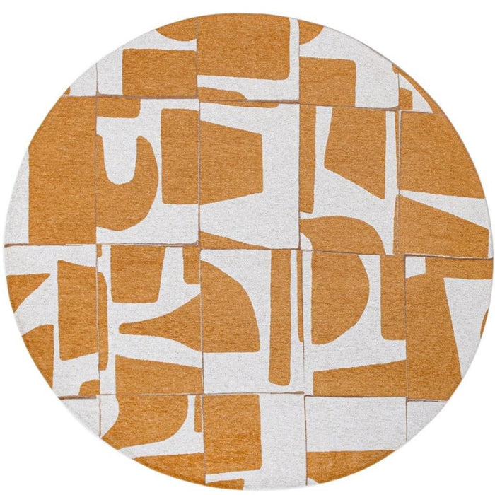 5' Geometric Washable Round Rug (551997) - Yellow / White