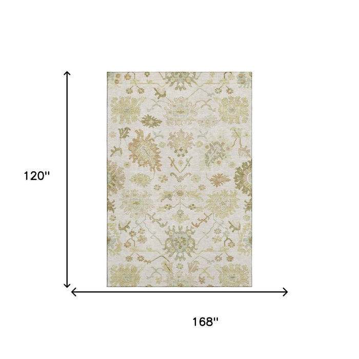 10' X 14' Floral Medallion Washable Area Rug With UV Protection (686867) - Ivory / Beige / Copper