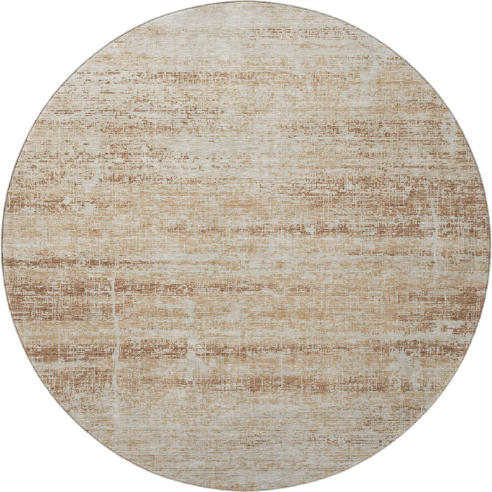 8' Abstract Washable Round Rug With UV Protection - Copper And Beige