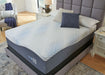 Ashley Furniture Millennium luxury plush gel latex hybrid mattress with sturdy foundation, showcasing soft surface and supportive construction.
