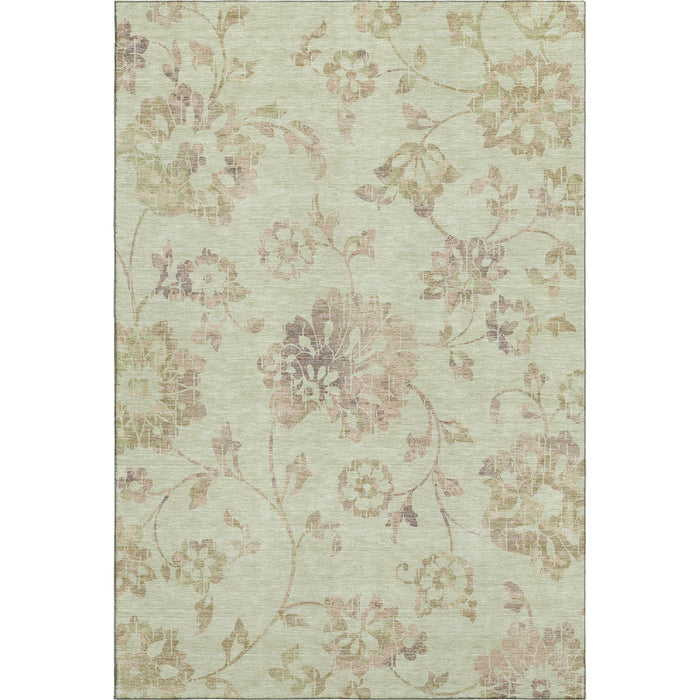 10' X 14' Floral Washable Area Rug With UV Protection (667891) - Artichoke Green / Taupe / Beige
