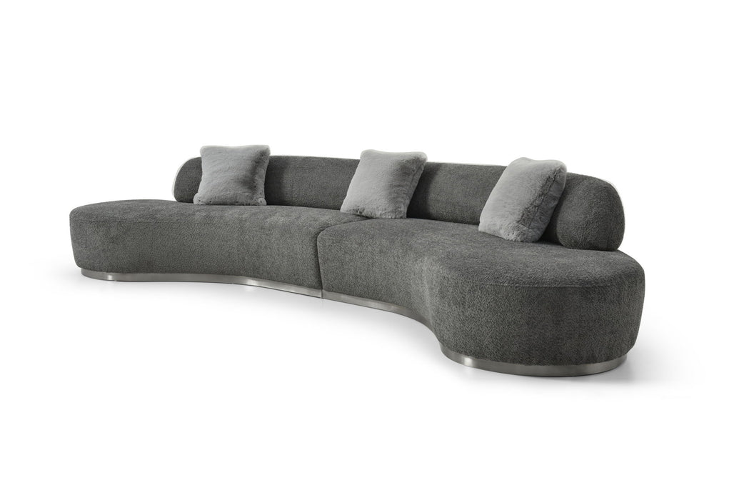 Boucle Curved Sofa With Toss Pillows - Dark Gray