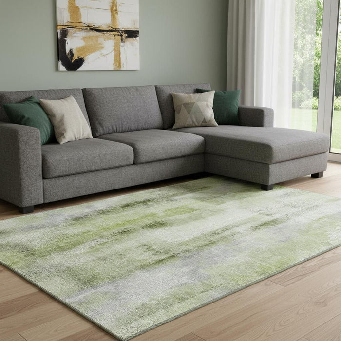 10' X 14' Abstract Washable Area Rug With UV Protection (648136) - Sage / Ivory
