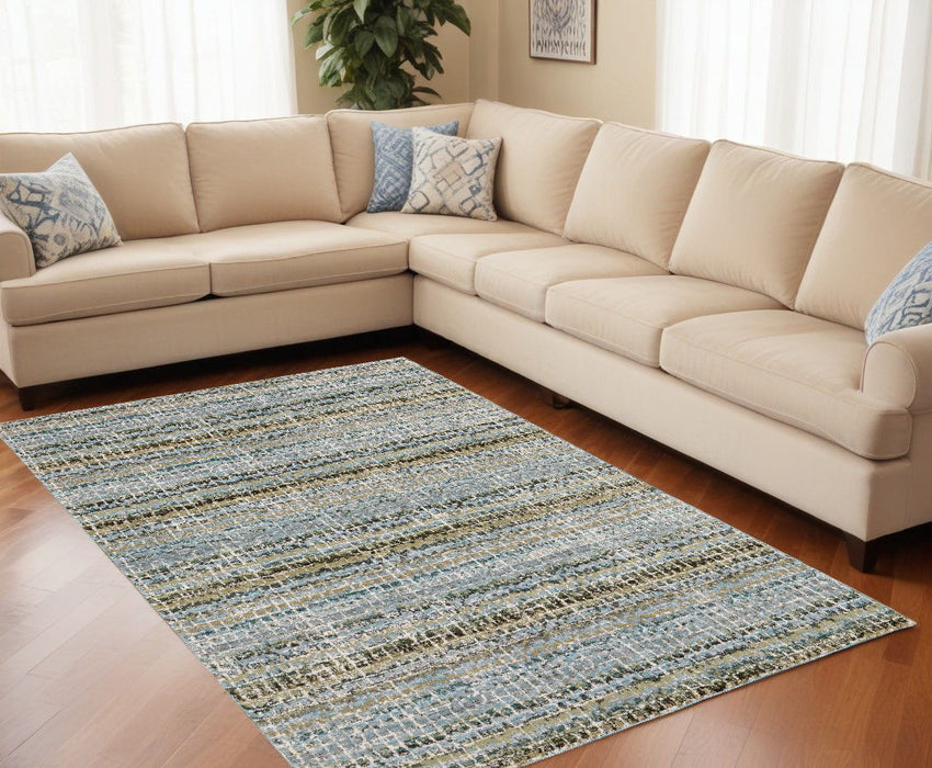 7.9' x 11.3' Abstract Power Loom Area Rug - Blue And Ivory