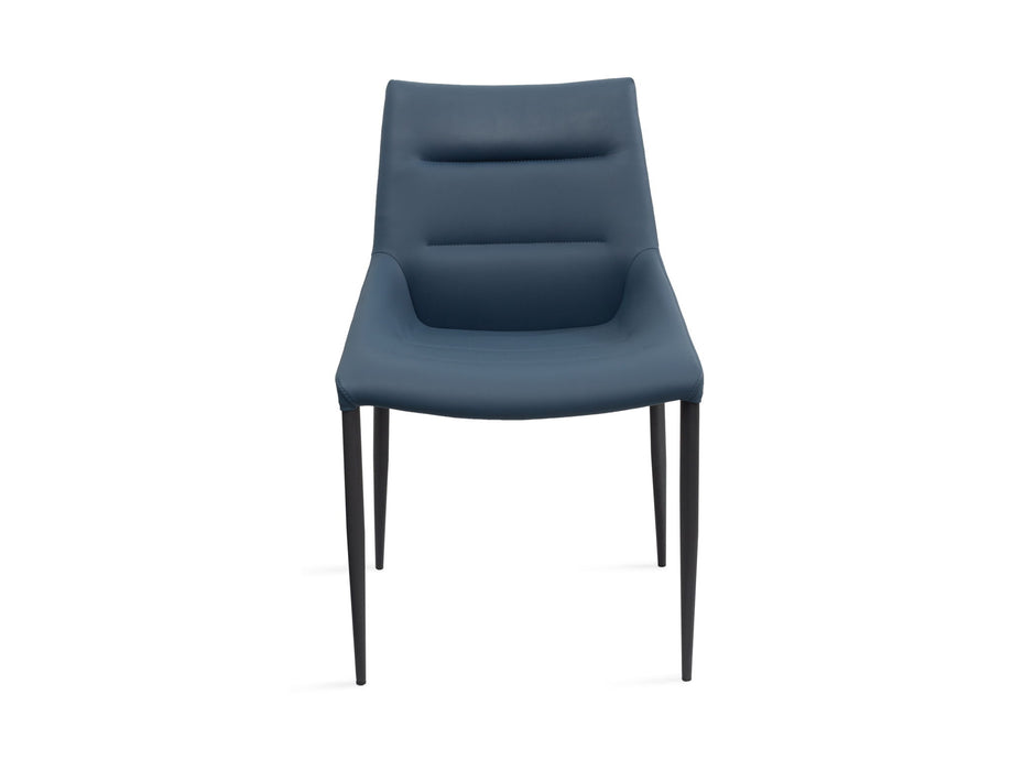 Faux Leather Metal Dining Side Chairs (Set of 2) - Navy Blue / Black