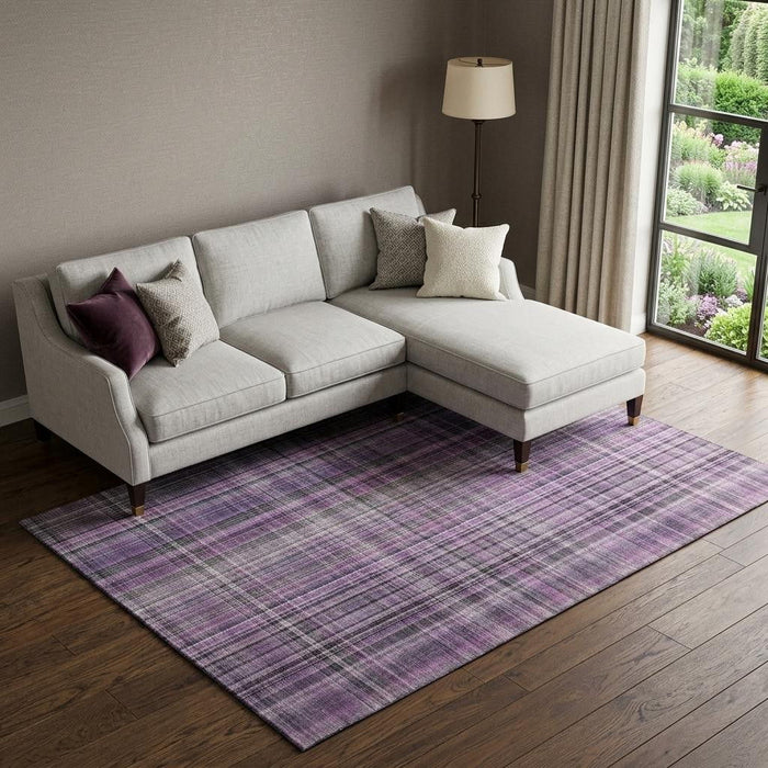 8' X 10' Plaid Washable Area Rug With UV Protection (648290) - Purple / Gray
