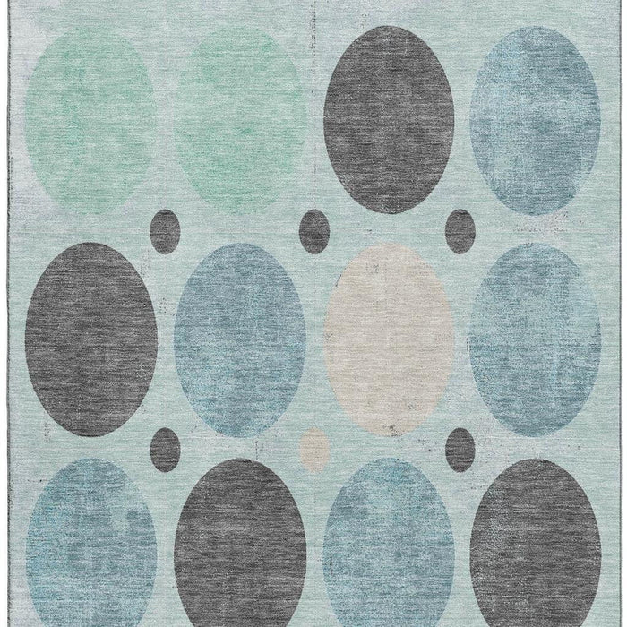 10' X 14' Geometric Washable Area Rug With UV Protection (709180) - Teal / Charcoal / Beige