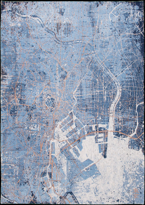 5' x 7' Abstract Non Skid Area Rug - Blue And Black