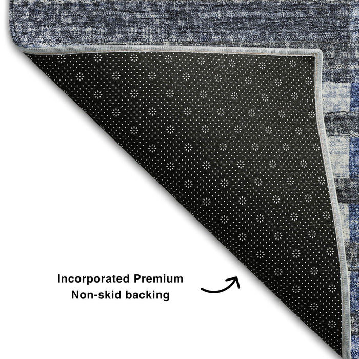 10' X 14' Striped Washable Area Rug With UV Protection (656250) - Blue / Ivory / Gray