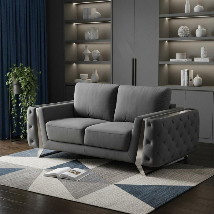 Velvet Loveseat - Dark Gray / Silver