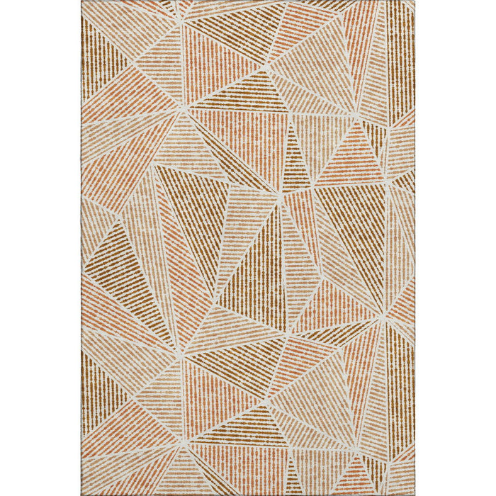 10' X 14' Geometric Washable Area Rug With UV Protection (652001) - Terra Cotta / Beige