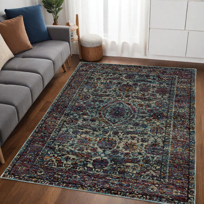 5' x 7' Oriental Power Loom Area Rug - Blue And Purple