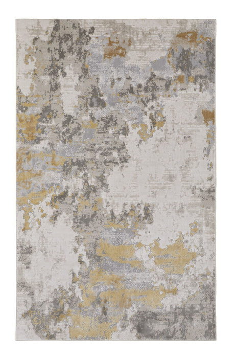 7' x 10' Abstract Stain Resistant Area Rug - Ivory Gold And Gray