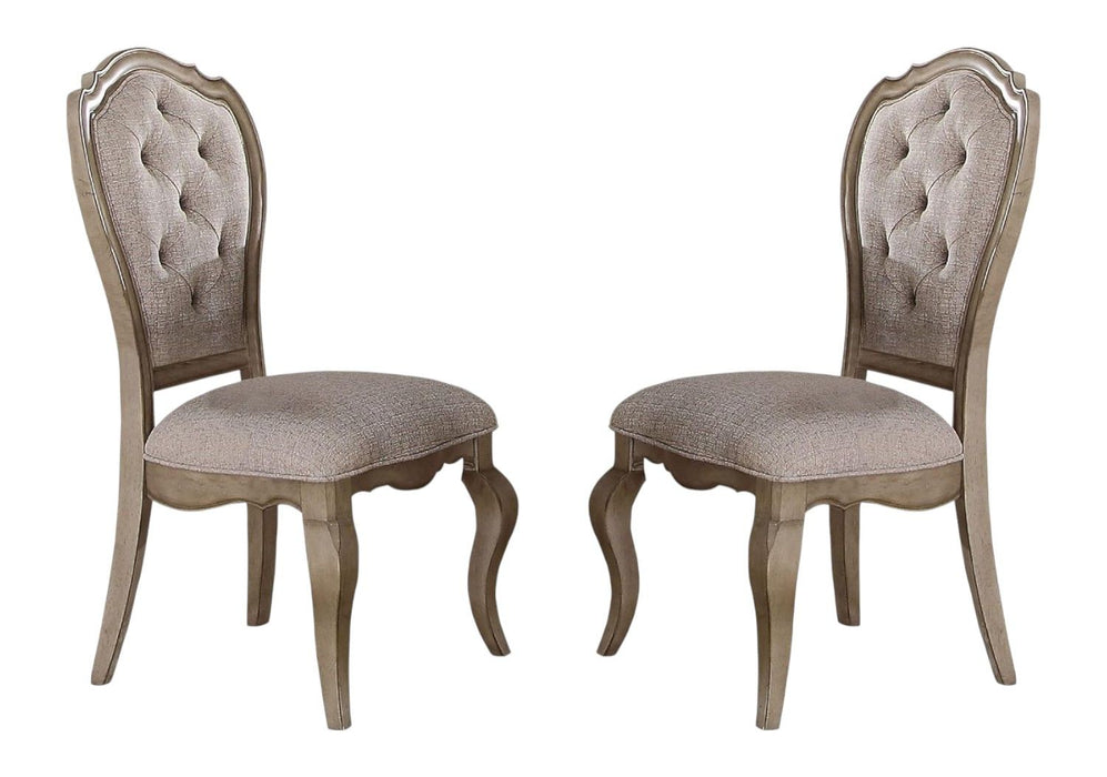 Tufted And Upholstered Fabric And Solid Wood Dining Side Chairs (Set of 2) - Beige