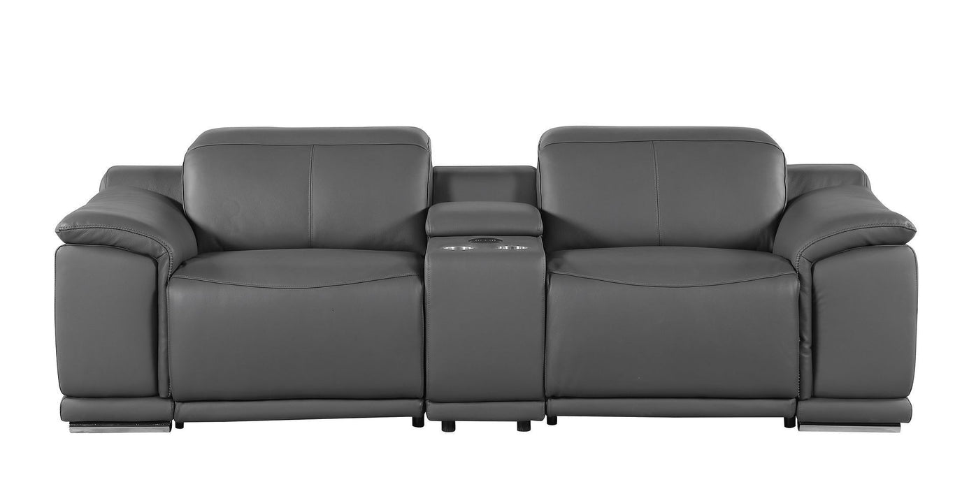Italian Leather Power Reclining Loveseat With Storage (720573) - Dark Gray / Silver