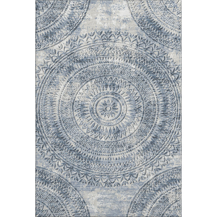 3' X 5' Medallion Washable Area Rug With UV Protection (644905) - Blue / Ivory
