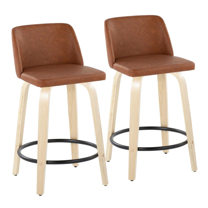 Toriano - 24" Fixed-Height Counter Stool (Set of 2) - Natural & Black Round Base