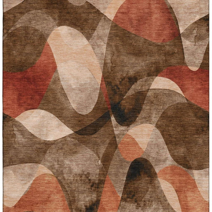 8' X 10' Abstract Washable Area Rug With UV Protection (648068) - Chocolate / Beige / Copper