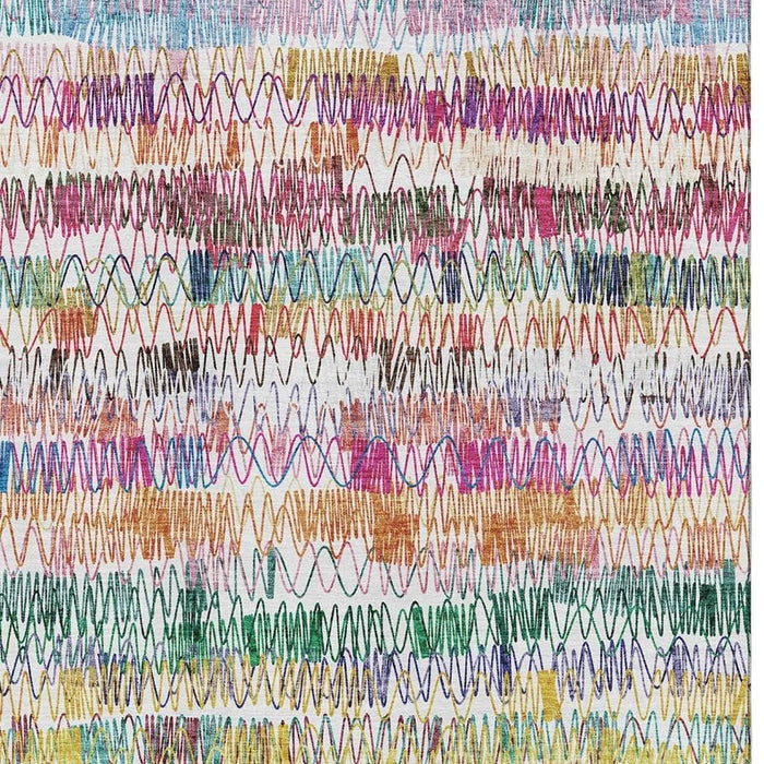 10' X 14' Striped Washable Area Rug With UV Protection (667569) - Green / Purple / Orange